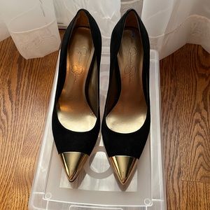 Jessica Simpson size 8, black suede with gold tips